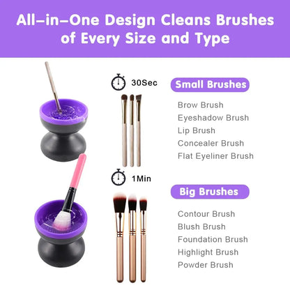 Electric Makeup Brush Cleaner, Silicone Brush Cleaner Machine for Portable Automatic USB Cosmetic Brush Cleaner Tools, Brush Cleaner Spinner for All Size Beauty Makeup Brushes