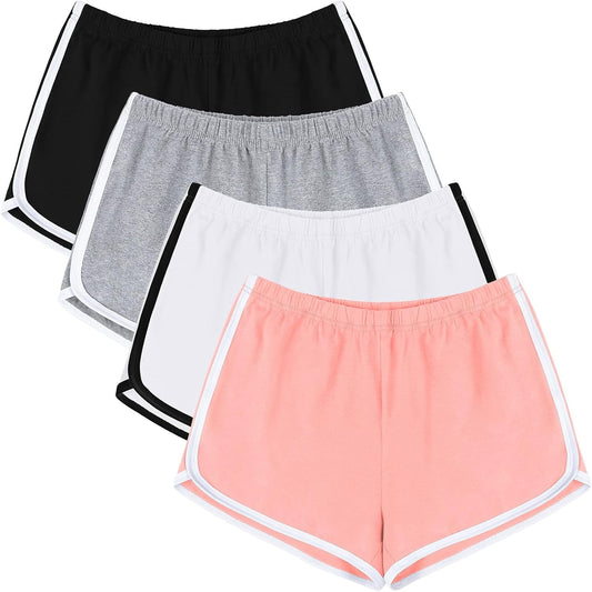 Women's 4-Pack Cotton Athletic Shorts for Yoga, Gym, Dance, and Running