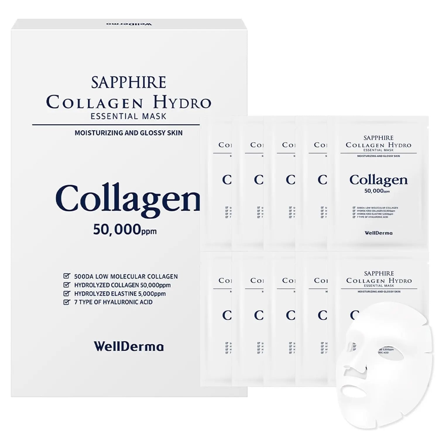 Sapphire Collagen Hydro Essential Mask 10 Sheets Skin Soothing Calming