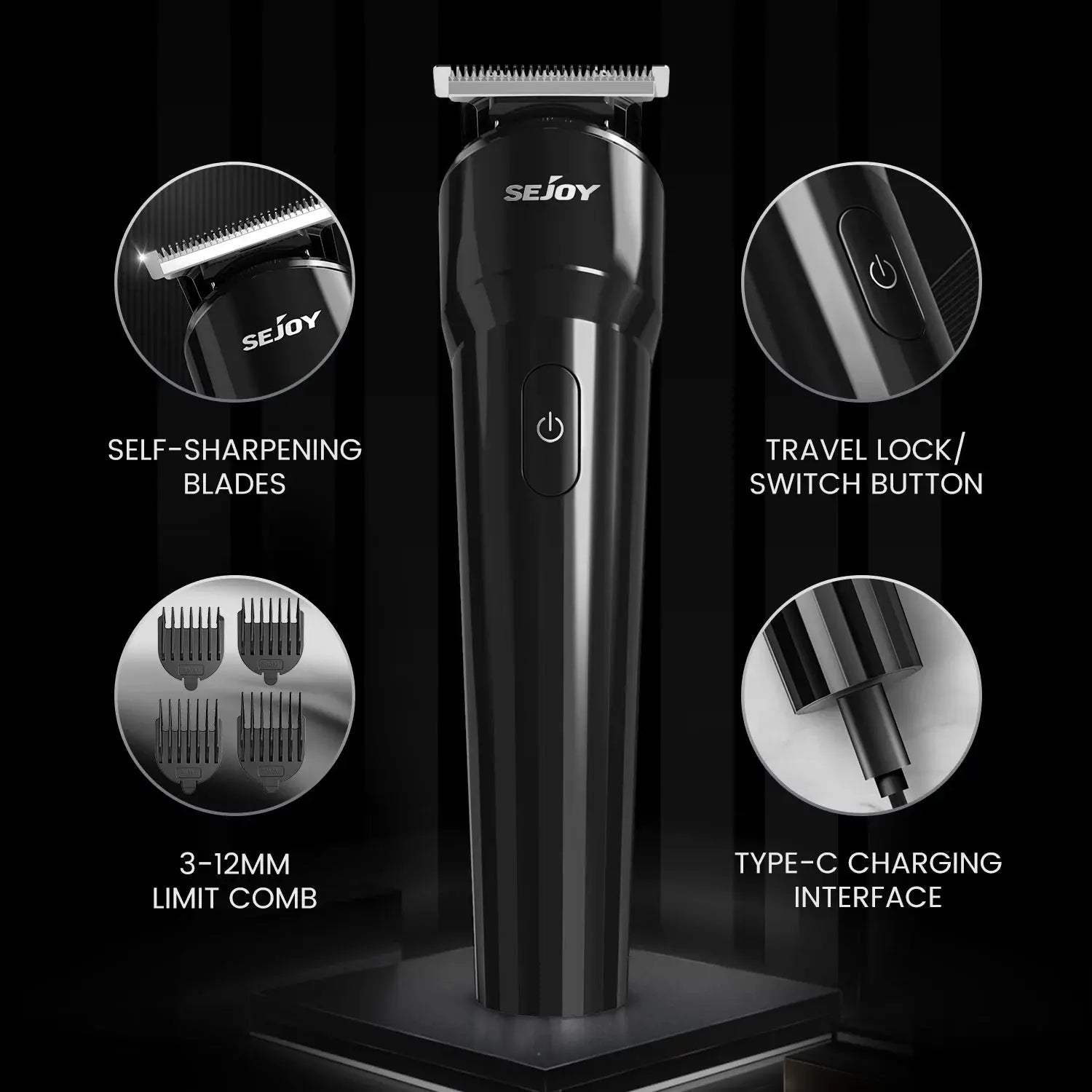 Electric Hair Trimmer for Beard, Groin Hair, and Body Hair, Painlessly Remove Hair, 4 Adjustable Combs, 90 Min Battery Life, Black