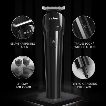 Electric Hair Trimmer for Beard, Groin Hair, and Body Hair, Painlessly Remove Hair, 4 Adjustable Combs, 90 Min Battery Life, Black