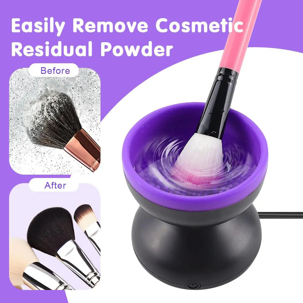 Electric Makeup Brush Cleaner, Silicone Brush Cleaner Machine for Portable Automatic USB Cosmetic Brush Cleaner Tools, Brush Cleaner Spinner for All Size Beauty Makeup Brushes