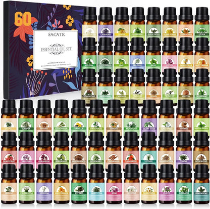 Essential Oil Set - Essential Oils - Pure Essential Oils - Perfect for Diffuser, Massage, Soap, Candle, Bath Bombs Making, 60X10Ml(0.33Fl.Oz)