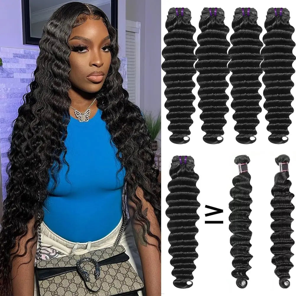 16A Raw Human Hair Bundles Loose Deep Wave 4 Bundles 14 16 18 20 Inch 100% Unprocessed Virgin Bundles Human Hair Full Thick Loose Deep Wave Bundles Human Hair Natural Black Bundles