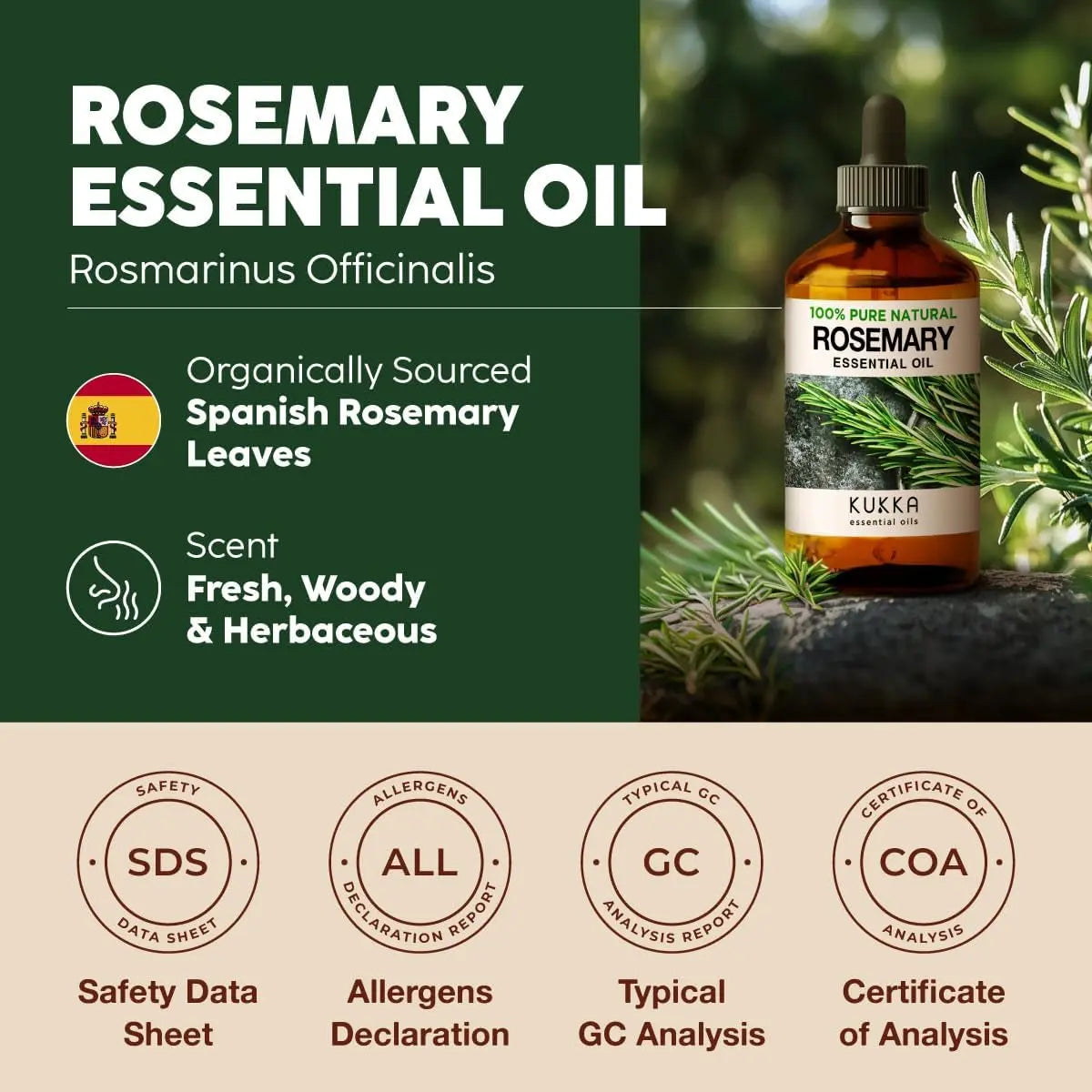 Kukka Rosemary Oil for Hair - 4 Fl Oz - 100% Pure Natural Rosemary Essential Oil - a Great Addition for Shampoo & Scalp Treatments - Made for Hair Care, Skin, Diffusers, Aromatherapy & DIY Soap Making