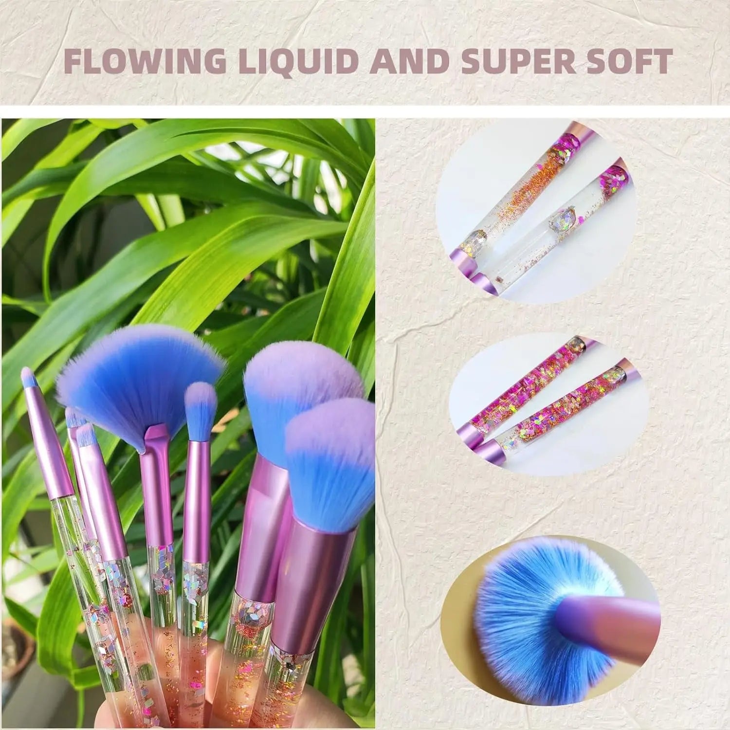 Unicorn Fan Makeup Brush Set,Crystal Sparkles Blue Blush Powder Fan Lip Eye Shadow Eyebrow Eye Blender Brush in Set