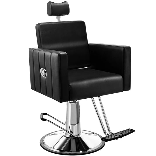 Reclining Salon Chair for Hair Stylist, Barber Chair All Purpose Styling Chair with Heavy Duty Hydraulic Pump, Reclining Barber Chair Spa Equipment - Black