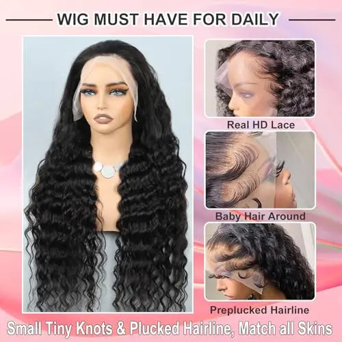 MEIMEI 28 Inch 250% Density HD Full Lace Front Wigs Human Hair Loose Wave 15A Grade Real Full Large Lace Space 13x4 Loose Deep Wave Lace Frontal Wigs Human Hair Pre Plucked for Black Women GlowBeautyCo.