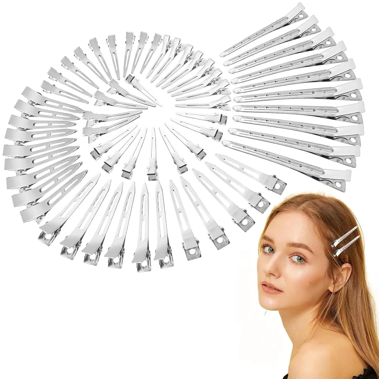 60Pcs Duck Hair Clips - 3.5 Inch/2.16 Inch/1.73 Inch Pin Curl Clips to Hold Curls, Metal Alligator Hair Clips for Styling and Rustproof