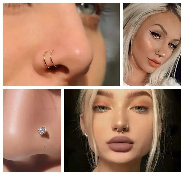 Faux Nose Septum Fake Nose Rings Fake Nose Piercing Studs Rings Stainless Steel Faux Nose Hoop Rings Non Piercing Jewelry for Women Men GlowBeautyCo.