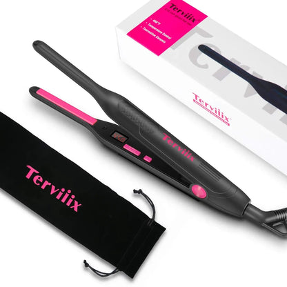 Ceramic Pencil Flat Iron, 3/10" Hair Straightener for Short Hair & Pixie Cut, Pink