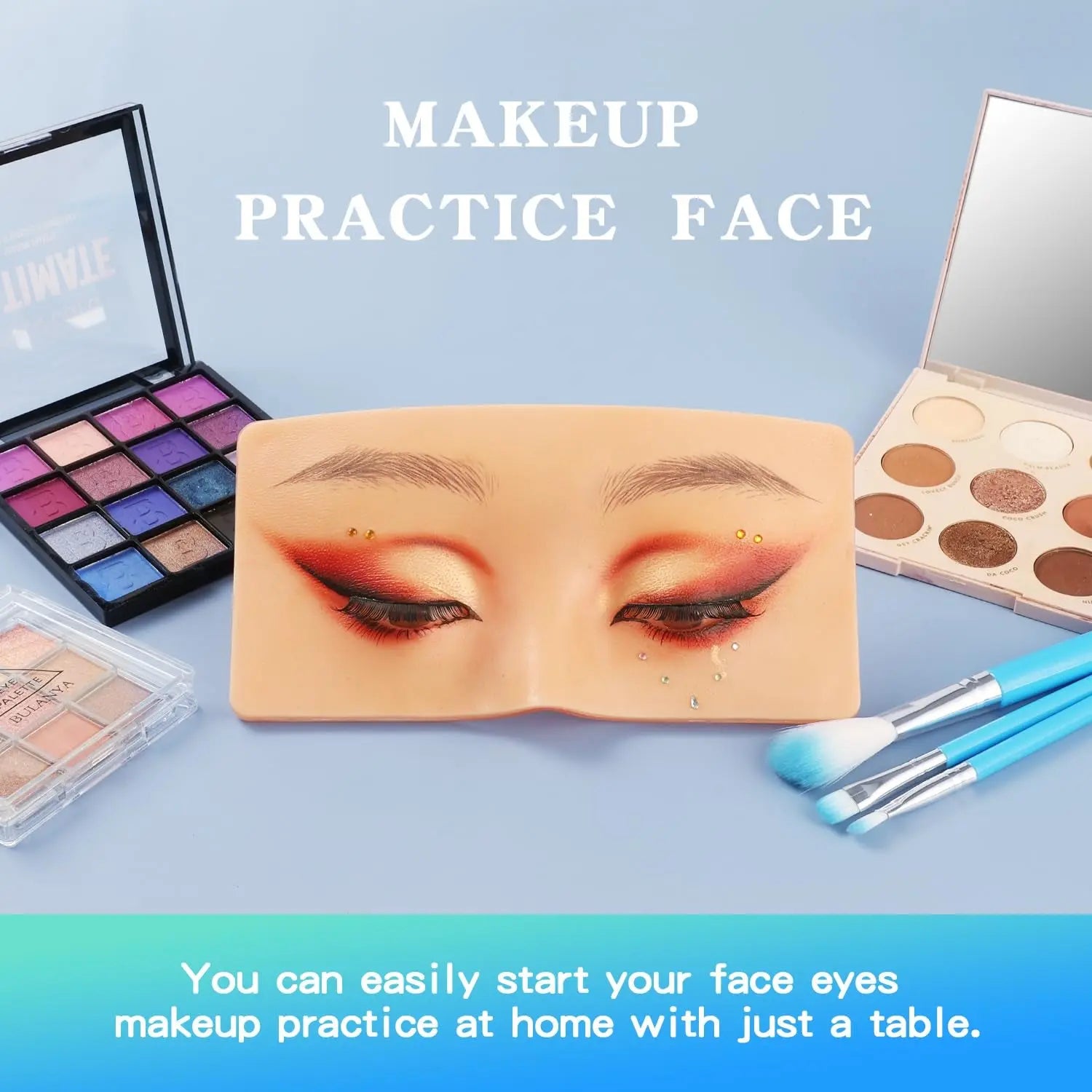 Makeup Practice Face Board, 3D Reusable Silicone Makeup Mannequin Face with 5PCS Makeup Brush, Eye Makeup Practice Face for Makeup Beginner or Professional Enthusiasts