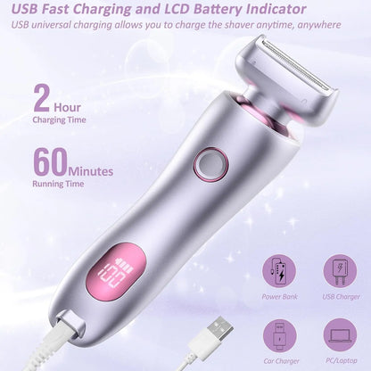 Electric Shaver for Women Legs, Lady Razors Hair Removal Waterproof Wet or Dry for Underarm Arm Bikini Private Area Pubic Hair, Portable Painless Ladies Body Hair Trimmer Remover (Purple