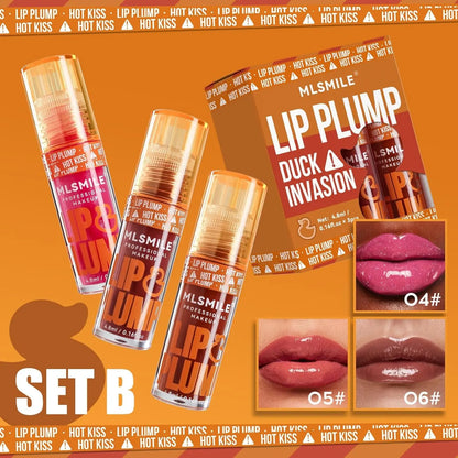 3 Colors Duck Lip Plumper Gloss, High Pigment Glitter Shine Primer Lip Tint, Non-Sticky Korean Clear Plumping Gloss for Fuller, Sexy Lips (Set B, 3Pcs/Set)