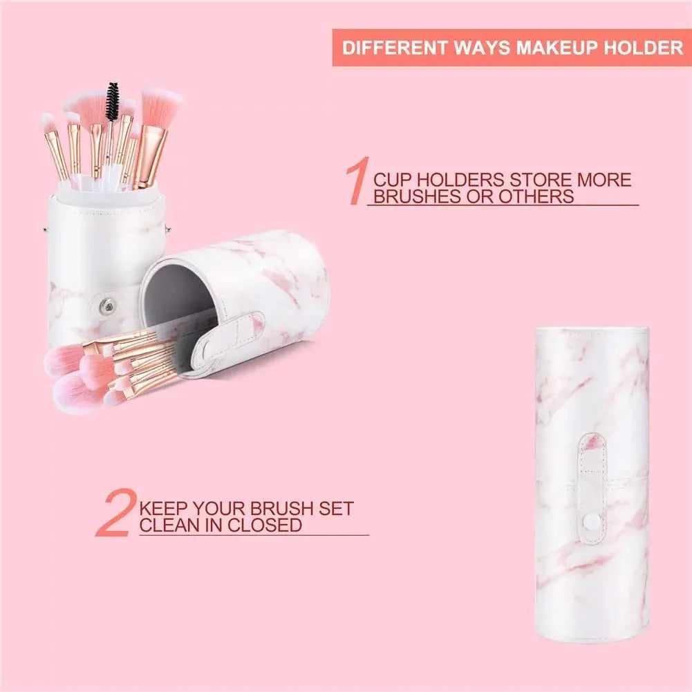 Makeup Brushes Sets 16PCS Pink Marble Make up Brushes Foundation Eyeshadow Concealer Eyebrow Blush Brush Set with Makeup Brush Holder and Silicone Mask Brush