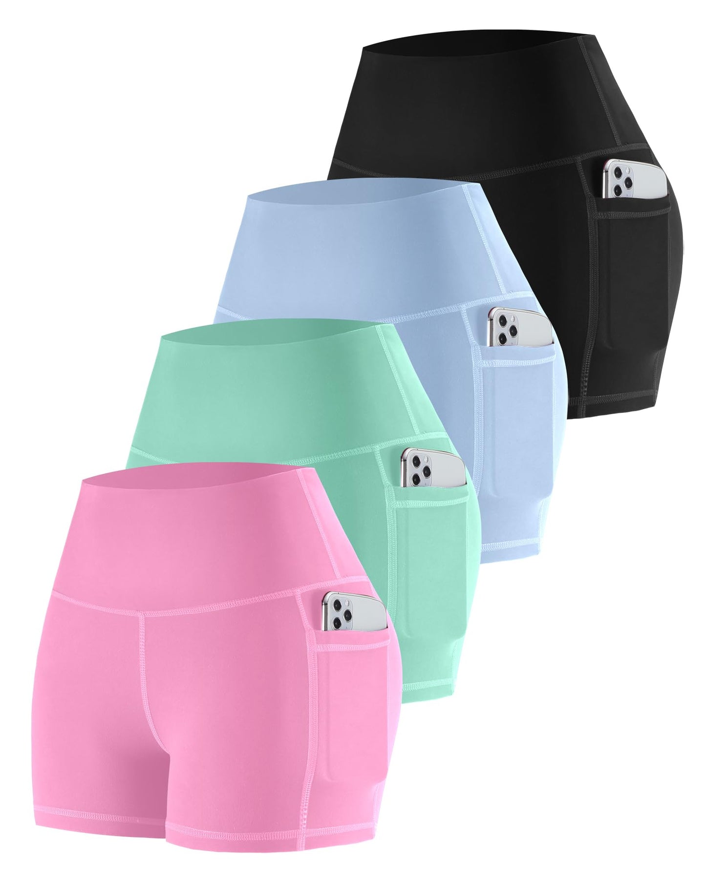 CHRLEISURE Womens Biker Shorts with Pockets: High Waisted Tummy Control Spandex Workout Yoga Athletic Gym Shorts 4 Packs GlowBeautyCo.