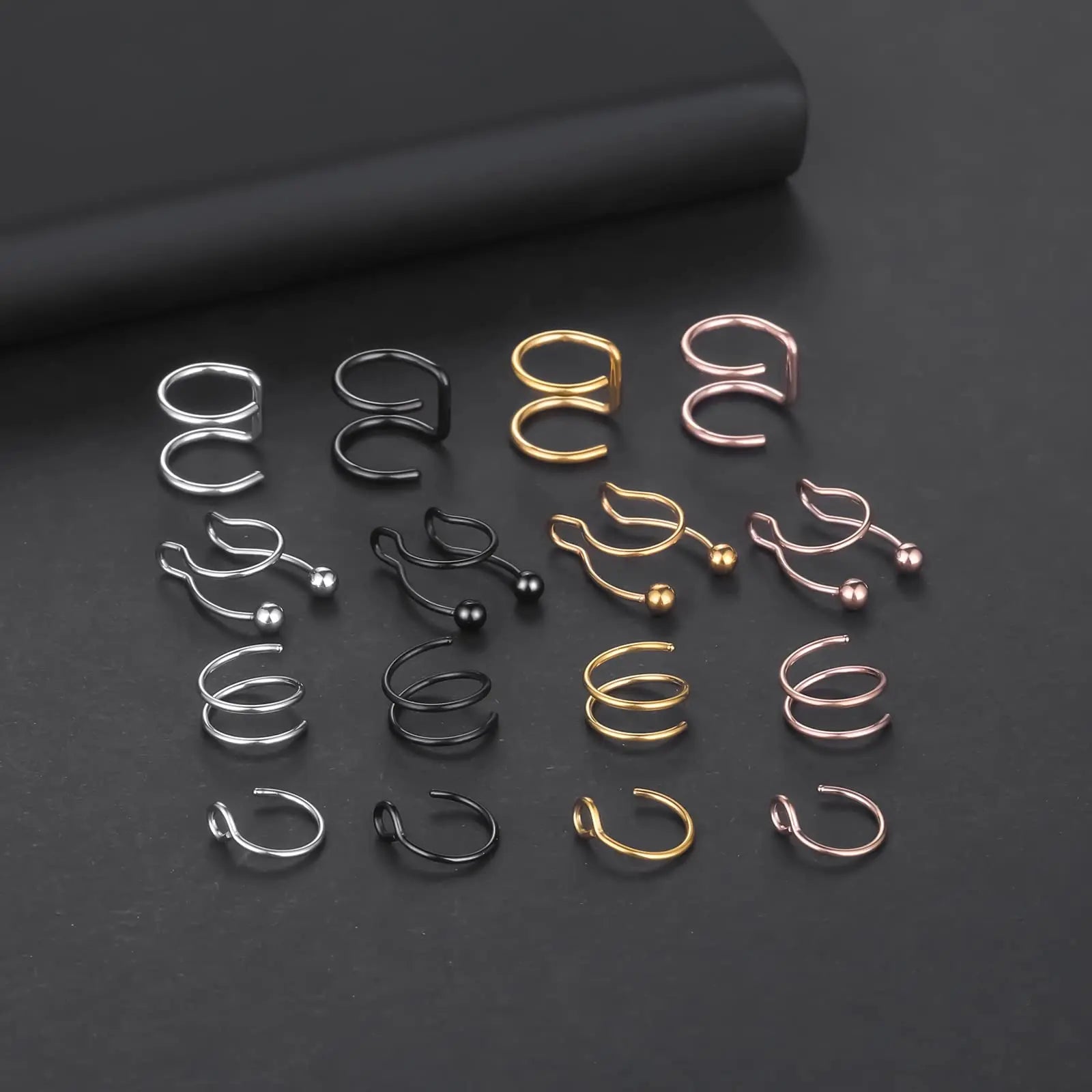 Faux Nose Septum Fake Nose Rings Fake Nose Piercing Studs Rings Stainless Steel Faux Nose Hoop Rings Non Piercing Jewelry for Women Men GlowBeautyCo.