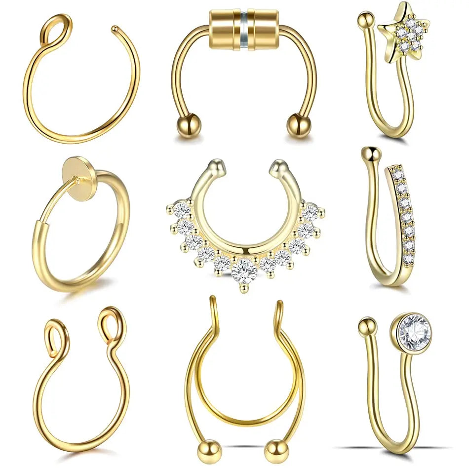 Faux Nose Septum Fake Nose Rings Fake Nose Piercing Studs Rings Stainless Steel Faux Nose Hoop Rings Non Piercing Jewelry for Women Men GlowBeautyCo.