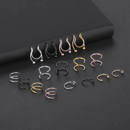 Faux Nose Septum Fake Nose Rings Fake Nose Piercing Studs Rings Stainless Steel Faux Nose Hoop Rings Non Piercing Jewelry for Women Men GlowBeautyCo.