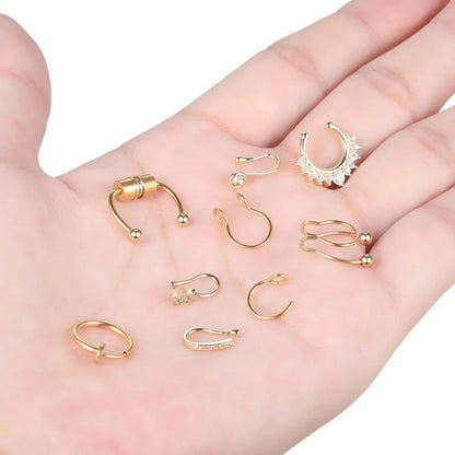 Faux Nose Septum Fake Nose Rings Fake Nose Piercing Studs Rings Stainless Steel Faux Nose Hoop Rings Non Piercing Jewelry for Women Men GlowBeautyCo.