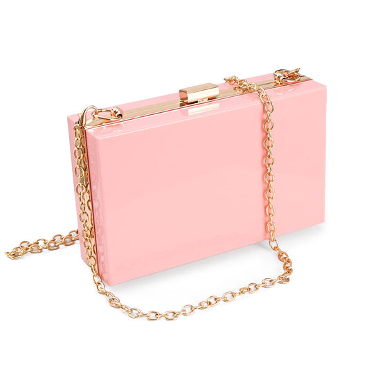 WJCD Women Clear Purse Acrylic Box Clutch Handbag, Small Transparent Crossbody Evening Bag Stadium Approved Gold Chain Strap