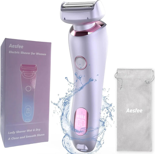 Electric Shaver for Women Legs, Lady Razors Hair Removal Waterproof Wet or Dry for Underarm Arm Bikini Private Area Pubic Hair, Portable Painless Ladies Body Hair Trimmer Remover (Purple