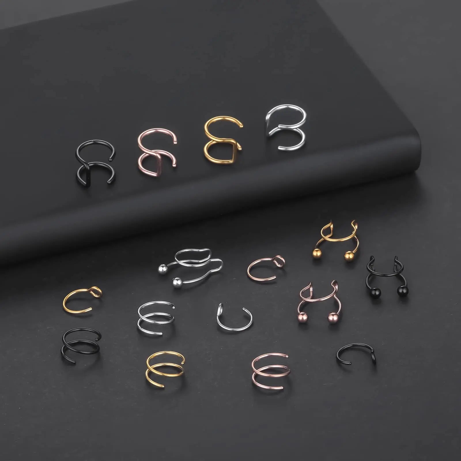 Faux Nose Septum Fake Nose Rings Fake Nose Piercing Studs Rings Stainless Steel Faux Nose Hoop Rings Non Piercing Jewelry for Women Men GlowBeautyCo.