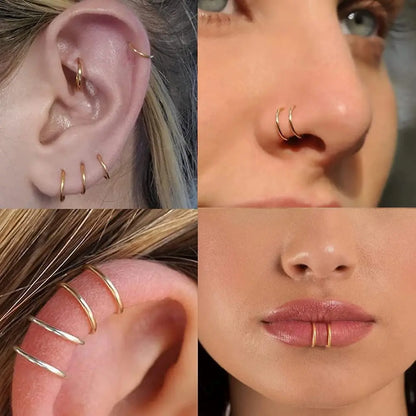 Faux Nose Septum Fake Nose Rings Fake Nose Piercing Studs Rings Stainless Steel Faux Nose Hoop Rings Non Piercing Jewelry for Women Men GlowBeautyCo.