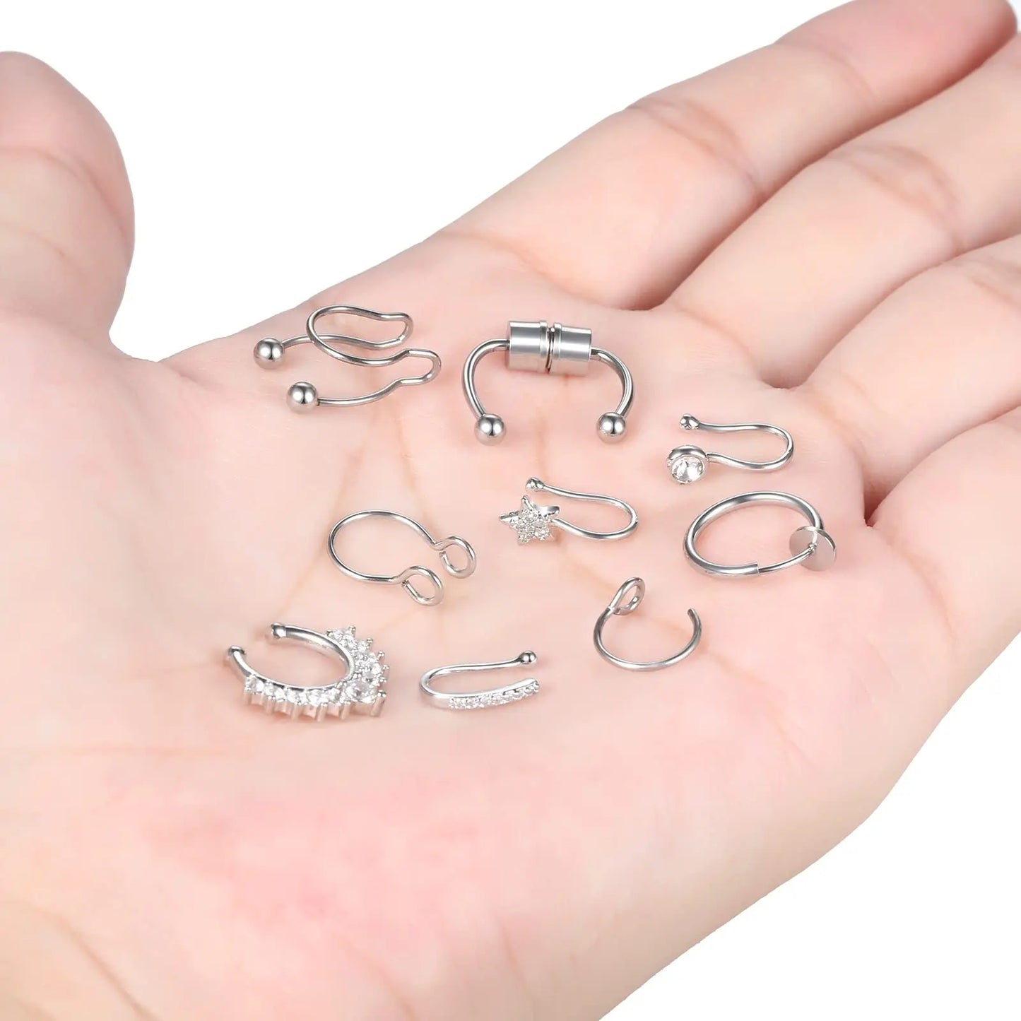 Faux Nose Septum Fake Nose Rings Fake Nose Piercing Studs Rings Stainless Steel Faux Nose Hoop Rings Non Piercing Jewelry for Women Men GlowBeautyCo.