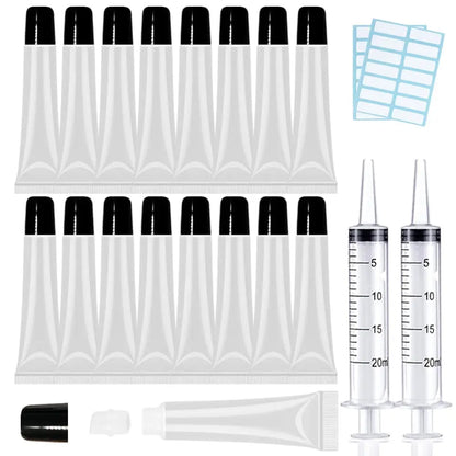 50PCS Lip Gloss Tubes 20Ml Black Cap Lip Gloss Containers Empty Lip Balm Tubes Cosmetic Lipgloss Tubes + 2 X 20Ml Syringes Tag Labels for DIY Lip Gloss Base Glitter