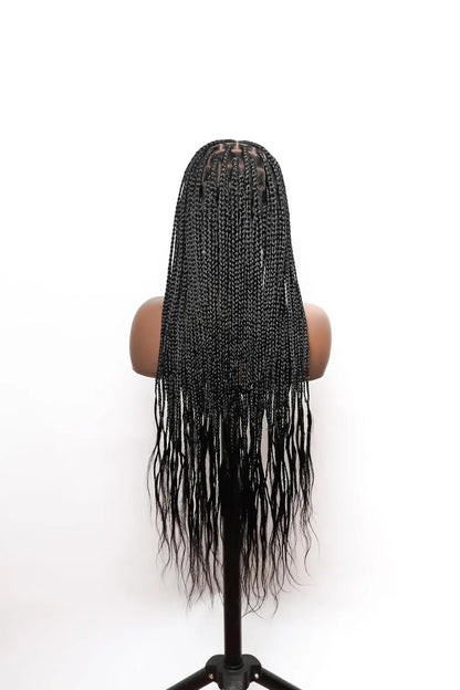 32" Boho Knotless Box Braided Wigs for Black Women Girls,Box Braided Wigs Full Lace Handmade with Human Hair Baby Hair,Human Hair Boho Braid Wig,Black