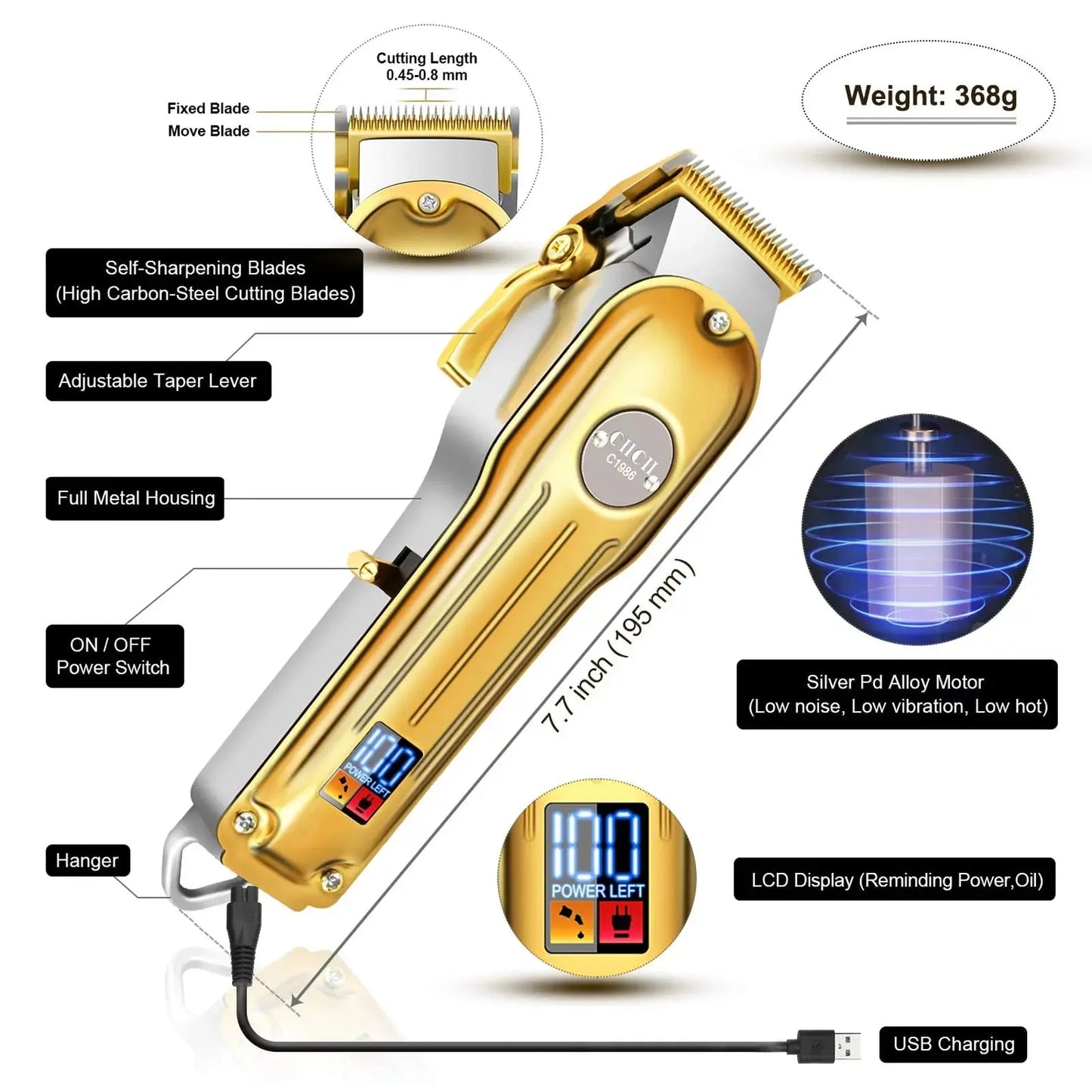 Cordless Hair Clippers for Men,  Barber Clippers for Hair Cutting