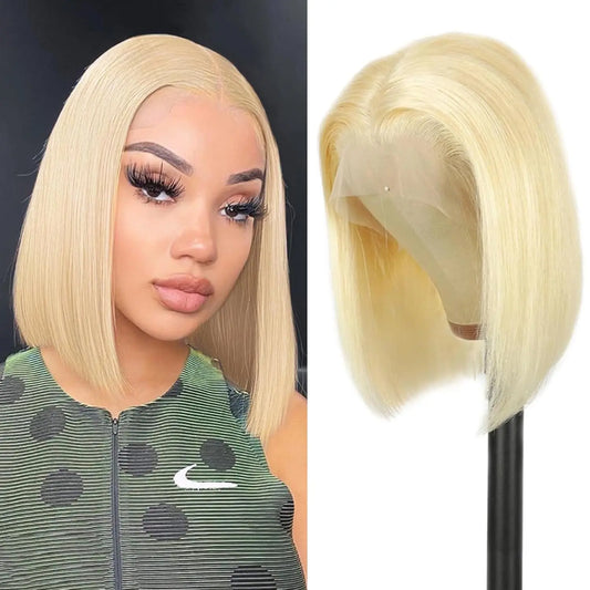 613 Bob Wig Human Hair Blonde 13X4 Lace Frontal Wigs for Black Women Bob Lace Front Wig Brazilian Virgin Human Hair Bob Wig 180% Density Pre Plucked with Baby Hair 14 Inch