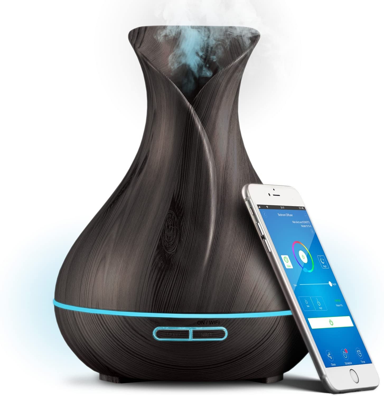 Smart Wifi Wireless Essential Oil Aromatherapy 400Ml Ultrasonic Diffuser & Humidifier with Alexa & Google Home Phone App & Voice Control - Create Schedules - LED & Timer Settings Dark Brown