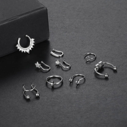 Faux Nose Septum Fake Nose Rings Fake Nose Piercing Studs Rings Stainless Steel Faux Nose Hoop Rings Non Piercing Jewelry for Women Men GlowBeautyCo.