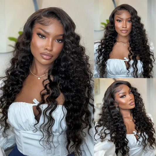 MEIMEI 28 Inch 250% Density HD Full Lace Front Wigs Human Hair Loose Wave 15A Grade Real Full Large Lace Space 13x4 Loose Deep Wave Lace Frontal Wigs Human Hair Pre Plucked for Black Women - GlowBeautyCo.