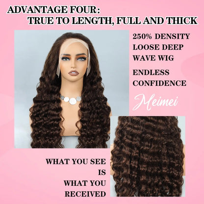 MEIMEI 28 Inch 250% Density HD Full Lace Front Wigs Human Hair Loose Wave 15A Grade Real Full Large Lace Space 13x4 Loose Deep Wave Lace Frontal Wigs Human Hair Pre Plucked for Black Women GlowBeautyCo.