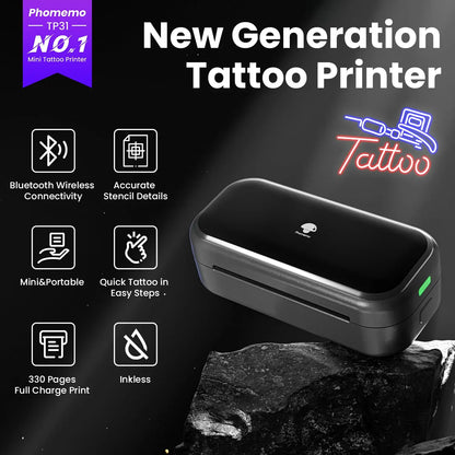 Phomemo TP31 Tattoo Stencil Printer, Mini Tattoo Printer with 30pcs Transfer Paper,Bluetooth Tattoo Machines Printer for Tattoo Beginners & Artists, Compatible with Tablet,Smartphone GlowBeautyCo.