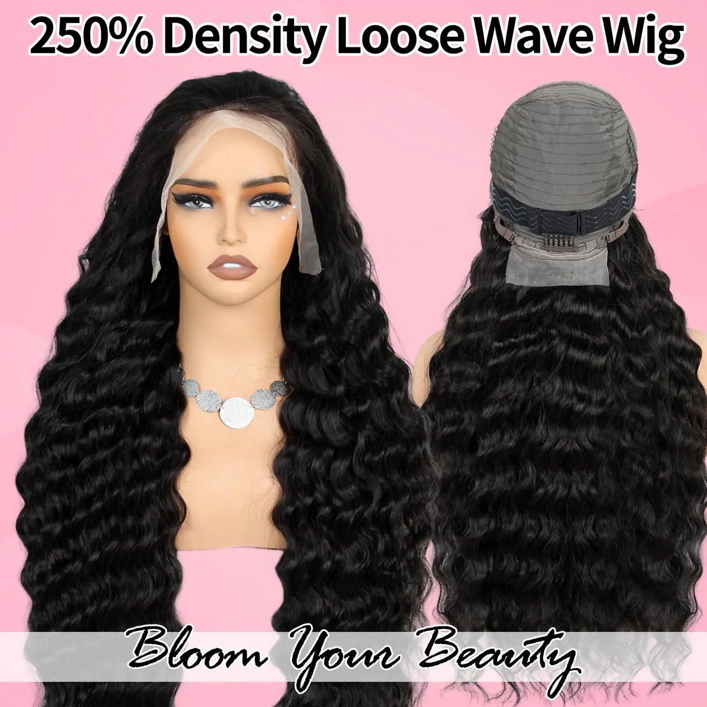 MEIMEI 28 Inch 250% Density HD Full Lace Front Wigs Human Hair Loose Wave 15A Grade Real Full Large Lace Space 13x4 Loose Deep Wave Lace Frontal Wigs Human Hair Pre Plucked for Black Women GlowBeautyCo.