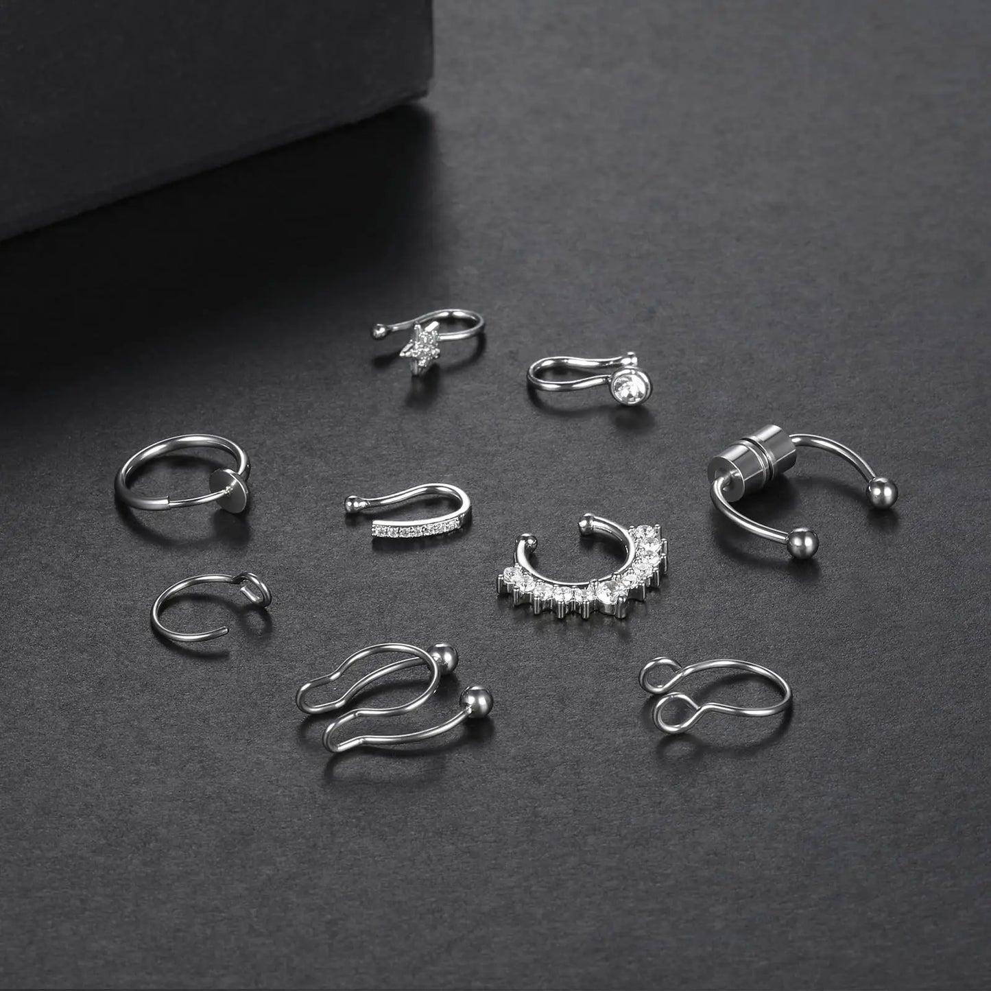 Faux Nose Septum Fake Nose Rings Fake Nose Piercing Studs Rings Stainless Steel Faux Nose Hoop Rings Non Piercing Jewelry for Women Men GlowBeautyCo.