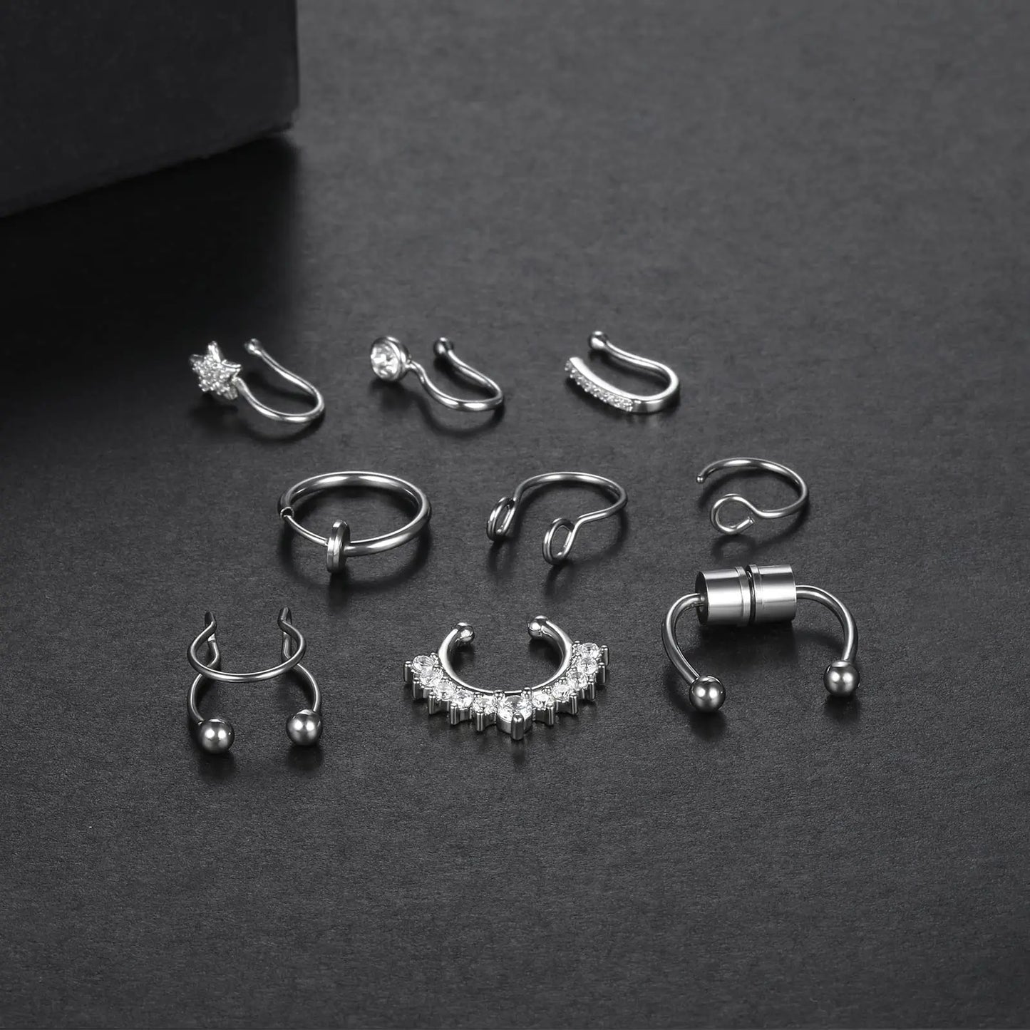 Faux Nose Septum Fake Nose Rings Fake Nose Piercing Studs Rings Stainless Steel Faux Nose Hoop Rings Non Piercing Jewelry for Women Men GlowBeautyCo.