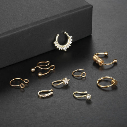 Faux Nose Septum Fake Nose Rings Fake Nose Piercing Studs Rings Stainless Steel Faux Nose Hoop Rings Non Piercing Jewelry for Women Men GlowBeautyCo.