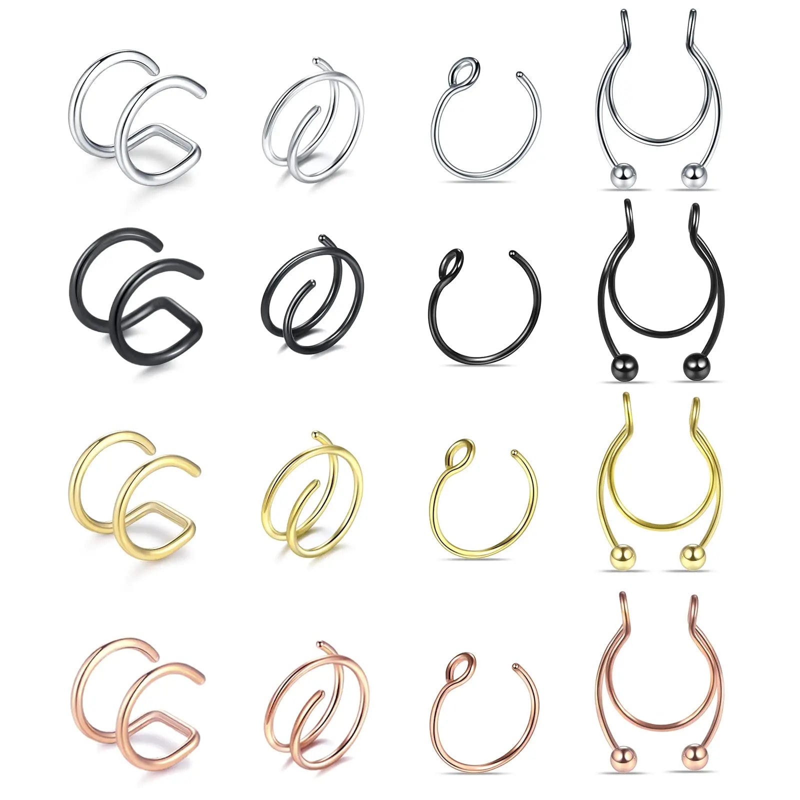 Faux Nose Septum Fake Nose Rings Fake Nose Piercing Studs Rings Stainless Steel Faux Nose Hoop Rings Non Piercing Jewelry for Women Men GlowBeautyCo.