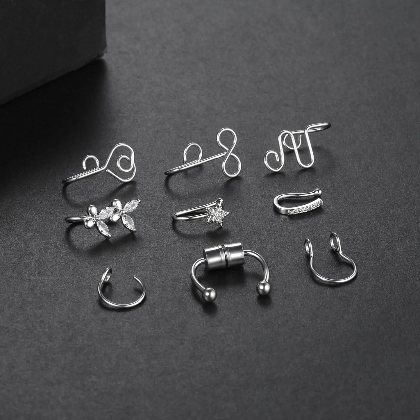 Faux Nose Septum Fake Nose Rings Fake Nose Piercing Studs Rings Stainless Steel Faux Nose Hoop Rings Non Piercing Jewelry for Women Men GlowBeautyCo.