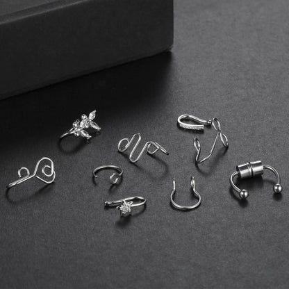 Faux Nose Septum Fake Nose Rings Fake Nose Piercing Studs Rings Stainless Steel Faux Nose Hoop Rings Non Piercing Jewelry for Women Men GlowBeautyCo.