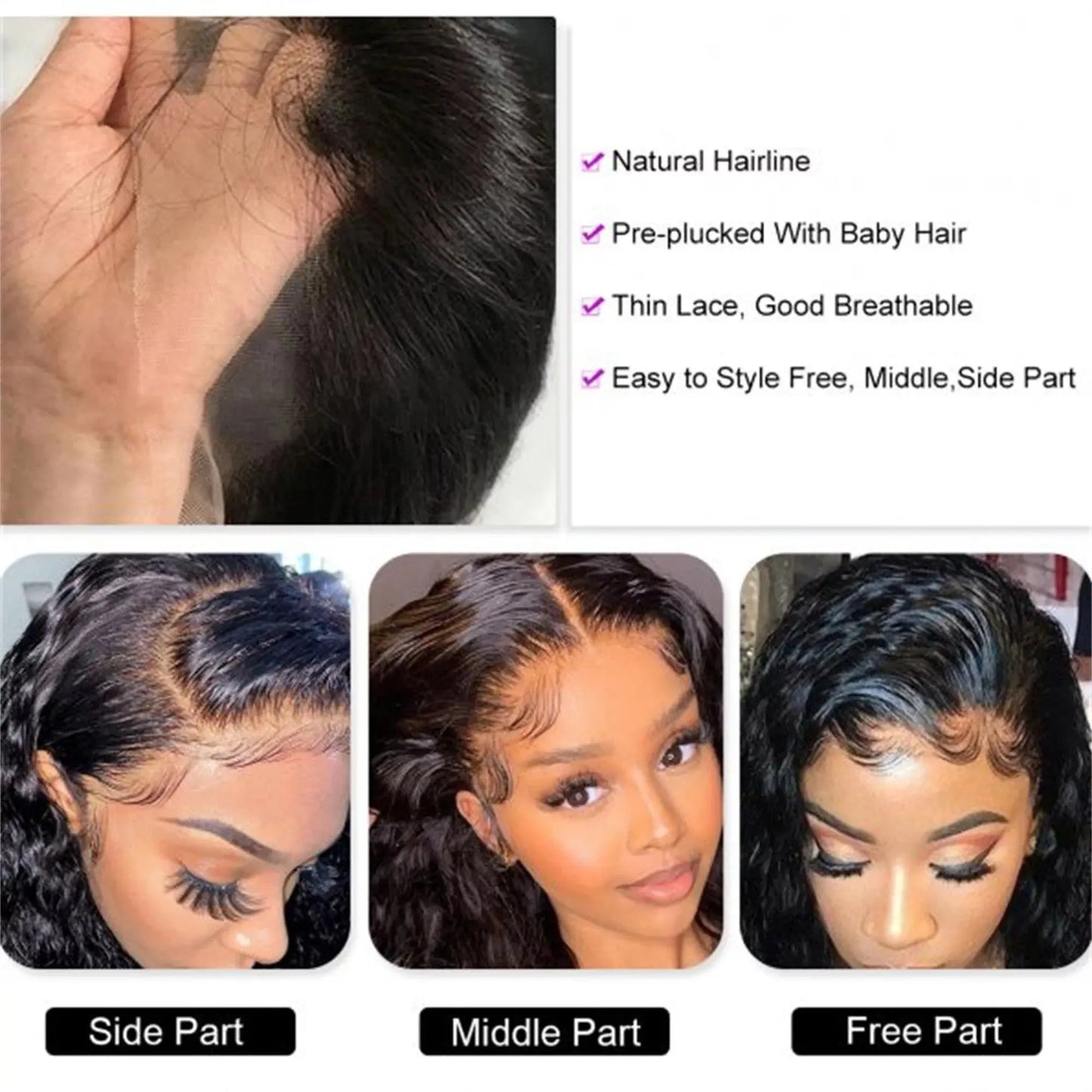 Short Lace Front Wigs Human Hair Deep Wave 12” Inch 13X4 Lace Frontal Wig 100% Brazilian Virgin Wig Pre Plucked with Baby Hair for Black Women 180% Density Natural Black Color