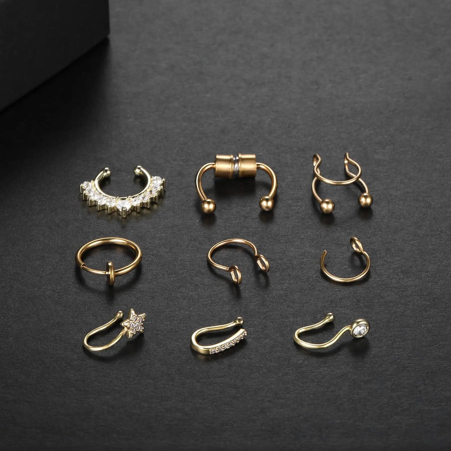 Faux Nose Septum Fake Nose Rings Fake Nose Piercing Studs Rings Stainless Steel Faux Nose Hoop Rings Non Piercing Jewelry for Women Men GlowBeautyCo.