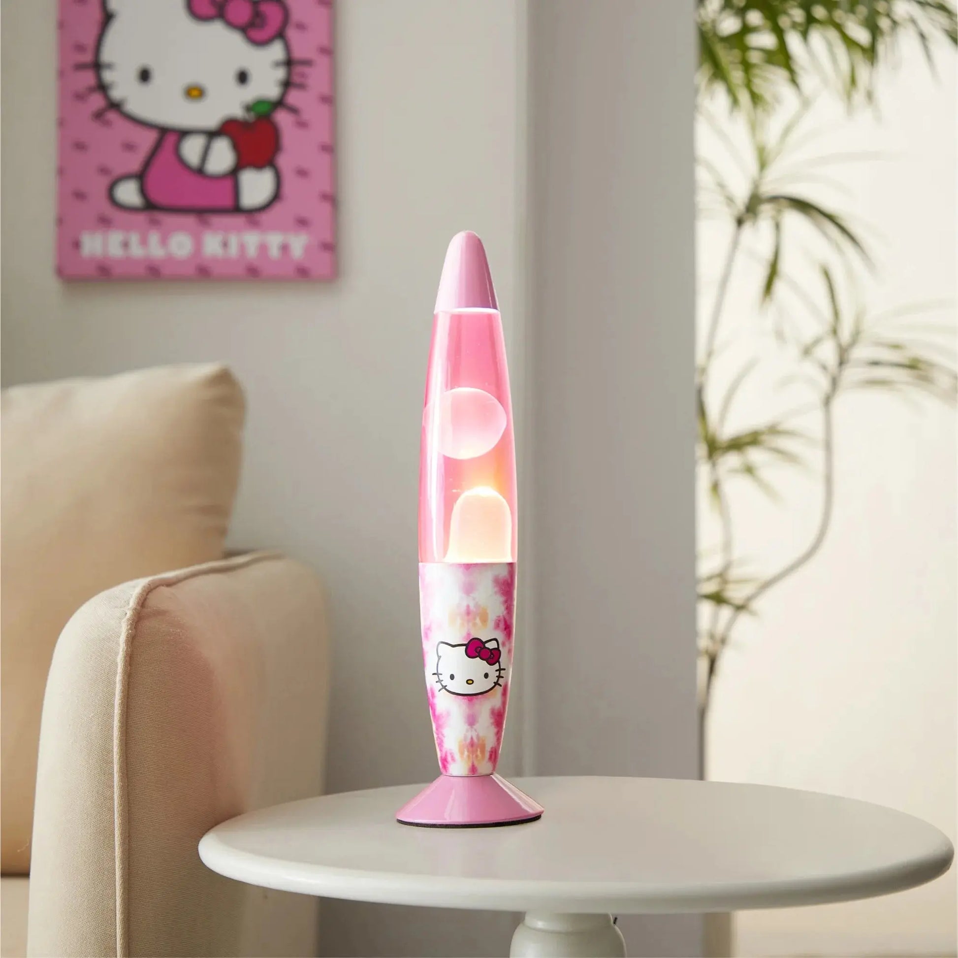 13" Motion Volcano Lamp, White Wax in Pink Liquid