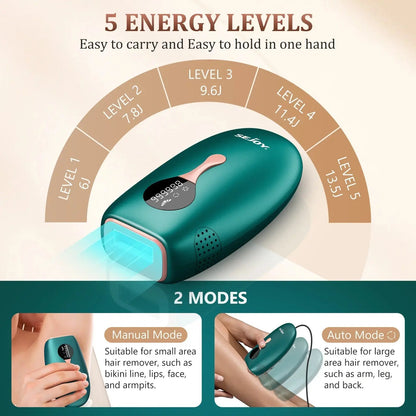 IPL Laser Hair Removal with Cooling System, Painless Permanent Hair Remover for Full Body Hair, Green