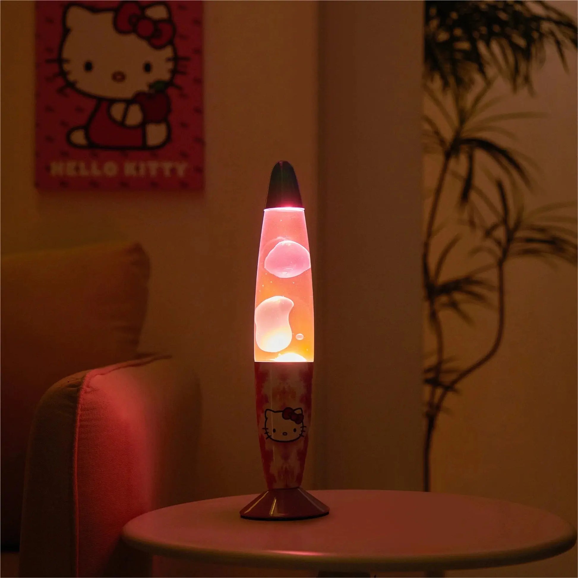 13" Motion Volcano Lamp, White Wax in Pink Liquid